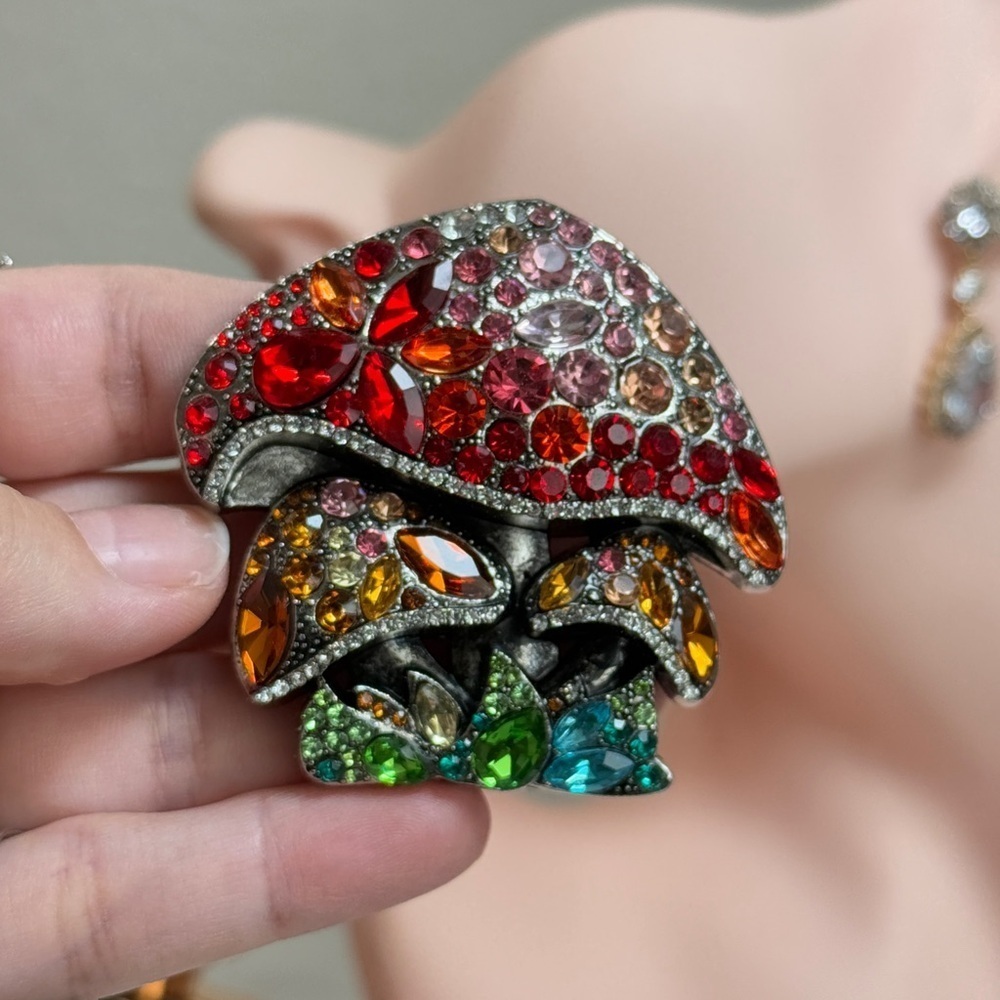 Multicolor Vibrant Crystal Mushroom Brooch - Picture 8 of 11